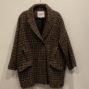 ba&sh Women's Black and Brown Checkered Pea Coat